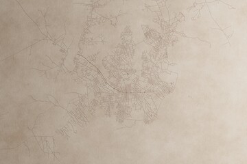 Map of Bissau (Guinea-Bissau) on an old vintage sheet of paper. Retro style grunge paper with light coming from right. 3d render