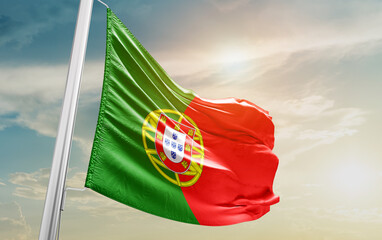 Portugal national flag cloth fabric waving - Image