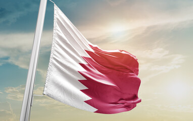 Qatar national flag cloth fabric waving - Image