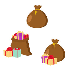 Brown sack of Santa Claus with presents. Vector illustration