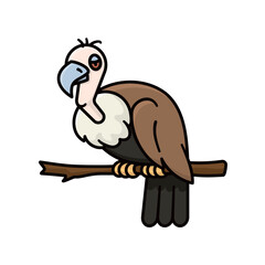 Cartoon vulture sitting on branch isolated vector illustration for Vulture Awareness Day on September 3