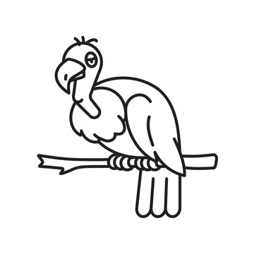 Cartoon vulture sitting on branch line icon vector illustration for Vulture Awareness Day on September 3