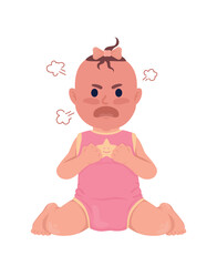 Offended baby girl screaming semi flat color vector character. Editable figure. Full body person on white. Anger simple cartoon style illustration for web graphic design and animation