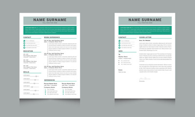 Professional Simple Resume/CV Layouts with Green Header Accents cv Template vector design