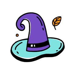 Witch Hat Halloween concept doodle style vector design illustration Isolated on white background
