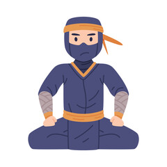 Cross Legged Ninja or Shinobi Character as Japanese Covert Agent or Mercenary in Shozoku Disguise Costume Vector Illustration © topvectors