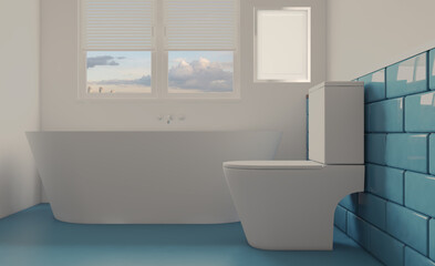 Modern bathroom including bath and sink. 3D rendering.. Mockup.   Empty paintings. Mockup.   Empty paintings