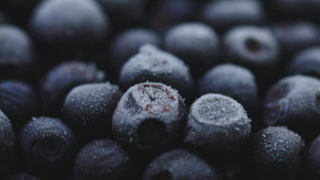 Frozen blueberries rotate in a circle. wild berry