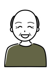 笑顔で薄毛の高齢男性（上半身）