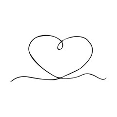Heart in line art style. Contour work, black and white contour, hand drawing. For your best decor, flyers, layouts, logos, printing