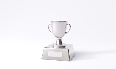 silver trophy cup on white background. 2nd runner up award with copy spaces. 3D rendering illustration