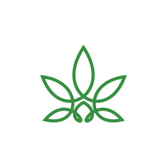 cannabis hemp grass line art simple flat minimalist outline logo design