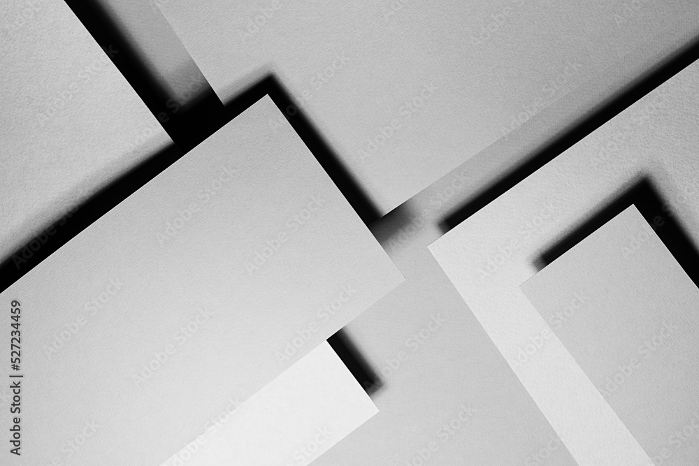 Poster grey abstract textured geometric relievo stepped background with fly rectangle paper sheets and stri