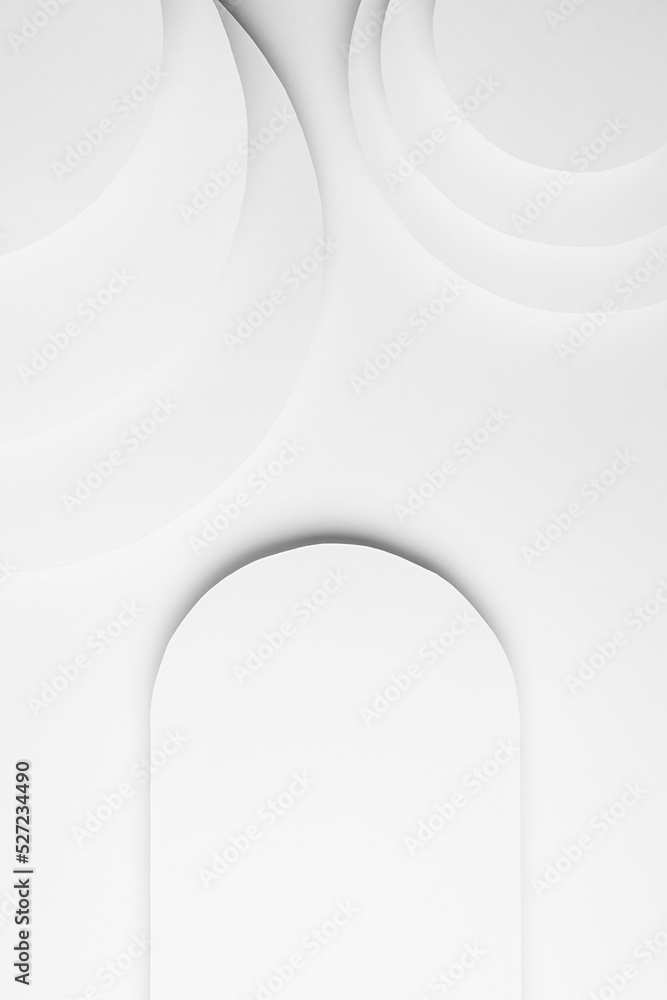 Poster white abstract geometric background in simple minimalist style with flying soft light white round su