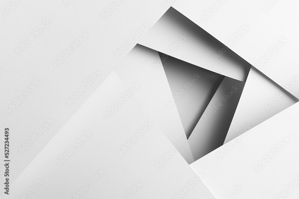 Aufkleber white abstract geometric background with flat spaces, lines and stripe as tunnel with perspective, s
