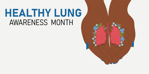 Helthy lung month, background with lungs on the hands. Hands holding a lungs. Medicine illustration 