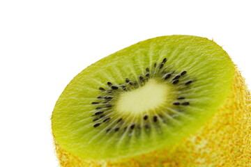 Slice of kiwi fruit close up isolated on white background
