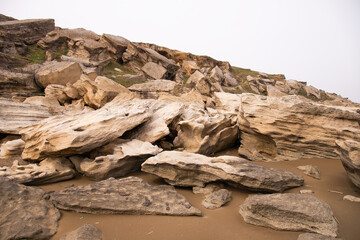 Beautiful rocky boulders by the sea.