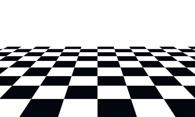 Checkered background in perspective. Black and white square pattern.