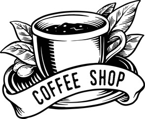 Coffee Shop Simple Classic Silhouette Logo Vector illustrations for your work Logo, mascot merchandise t-shirt, stickers and Label designs, poster, greeting cards advertising business company or brand