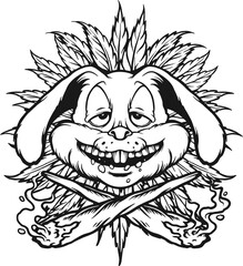 Easter Bunny Stoner Marijuana Weed Leaf Vector illustrations for your work Logo, mascot merchandise t-shirt, stickers and Label designs, poster, greeting cards advertising business company or brands.