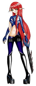 Warrior Elf Girl Red Haired Anime Manga Cartoon Art