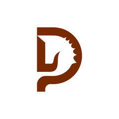 Letter P Combination With Horse, Minimalist Elegant Logo Design Editable