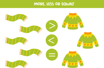 More, less, equal with hand drawn sweaters and scarfs.