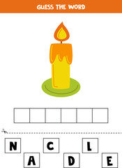 Spelling game for preschool kids. Cartoon candle.