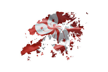 Hong Kong country shape with national flag. Map outline contour. PNG icon with alpha channel