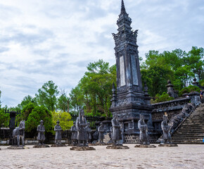 Obraz premium Imperial Khai Dinh Tomb in Hue city, Vietnam. A UNESCO World Heritage Site. Beautiful day with blue sky.