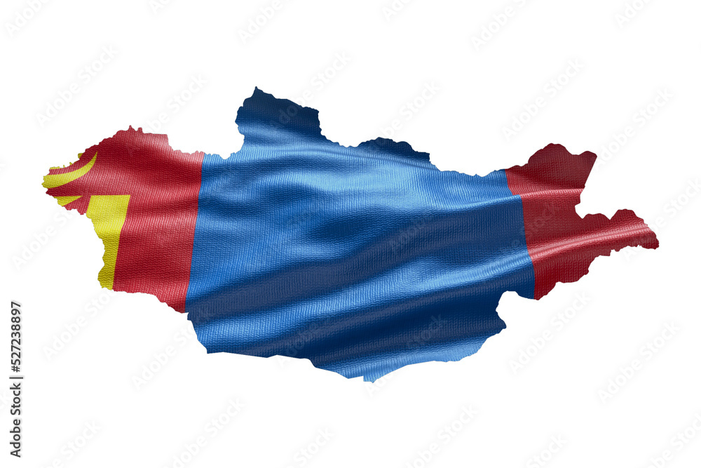 Sticker Mongolia country shape with national flag. Map outline contour. PNG icon with alpha channel