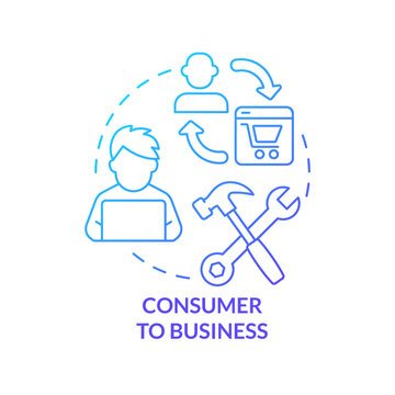 Consumer to business blue gradient concept icon. Client provides professional service. C2B model abstract idea thin line illustration. Isolated outline drawing. Myriad Pro-Bold font used