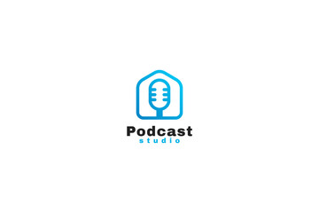Fototapeta premium Flat house voice podcast logo design vector illustration idea