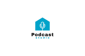 Flat house voice podcast logo design vector illustration idea