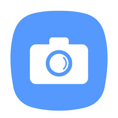 Camera icon on a blue background.