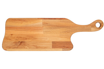 Wooden cutting board isolated on white background. Top view.
