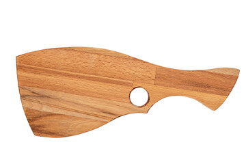 Wooden cutting board isolated on white background. Top view.