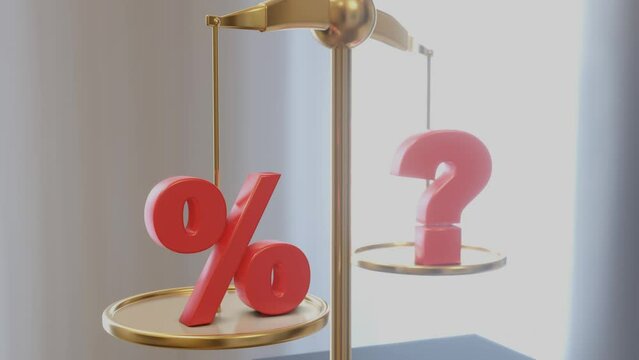 Law and order libra concept animation. 3D render animation of libra balance object with law and question mark symbol.