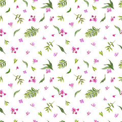 Digital  seamless pattern with colorful wild flower and leaves. With transparent layer.