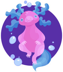 Vector stylized illustration of cute axolotl