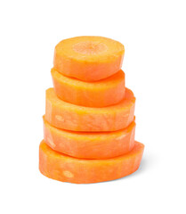 Stack of fresh ripe carrot slices isolated on white