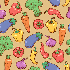 Colorful vintage vegetable pattern in modern cartoon style