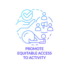 Promote equitable access to activity blue gradient concept icon. Improving student mental health abstract idea thin line illustration. Isolated outline drawing. Myriad Pro-Bold font used
