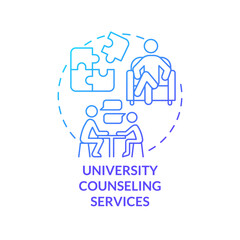 University counseling services blue gradient concept icon. Where to get help abstract idea thin line illustration. Confidential support. Isolated outline drawing. Myriad Pro-Bold font used