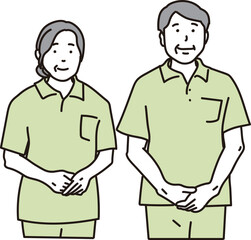 制服を着て働くアジア人の高齢者