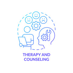 Therapy and counseling blue gradient concept icon. Help student with mental illness abstract idea thin line illustration. Emotional wellness. Isolated outline drawing. Myriad Pro-Bold font used