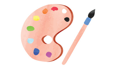 Painting palette and brush watercolor vector illustration isolated on white background. Artist palette. Painting palette clipart cartoon style