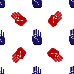 Fototapeta premium Blue and red Indian symbol hand icon isolated seamless pattern on white background. Vector