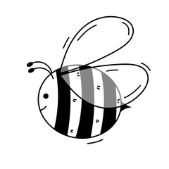 Doodle bee vector illustration. Cute outline bumblebee isolated on white background